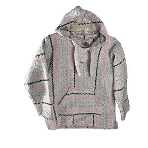 Earth Ragz Baja Hoodie Womens Small Pink Gray Striped Pullover Kangaroo Pocket